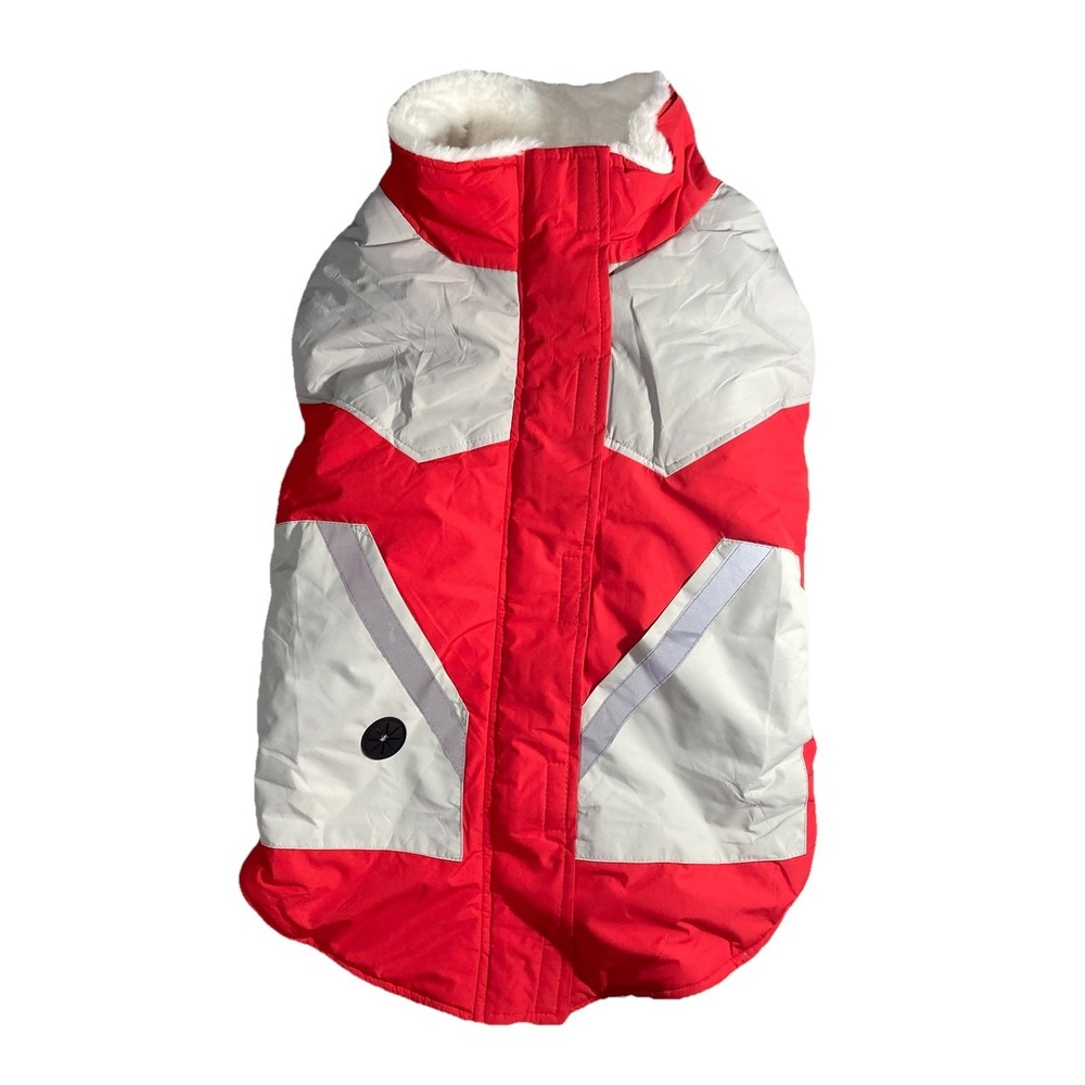 FUAMEY Warm Machine Washable Dog Coat Jacket XL Red Gray White Polyester